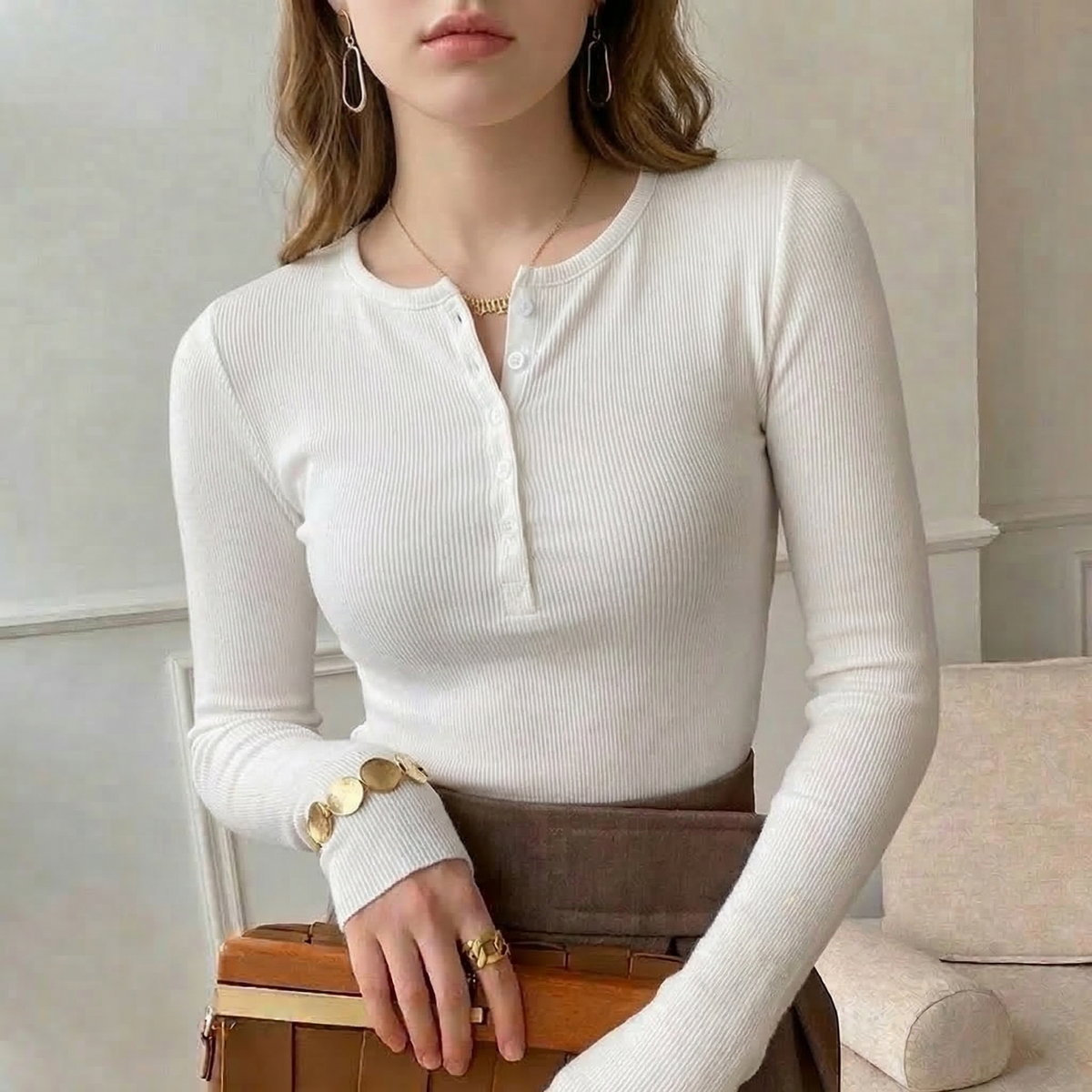 Prążkowany Top Henley