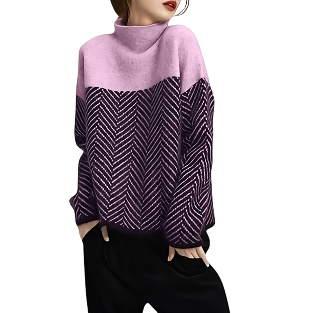 Damski Sweter z Golfem w Jodełkę