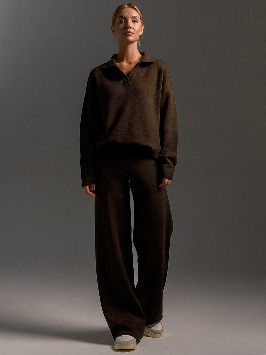 Dres z Oversize Swetrem Polo i Szerokimi Spodniami