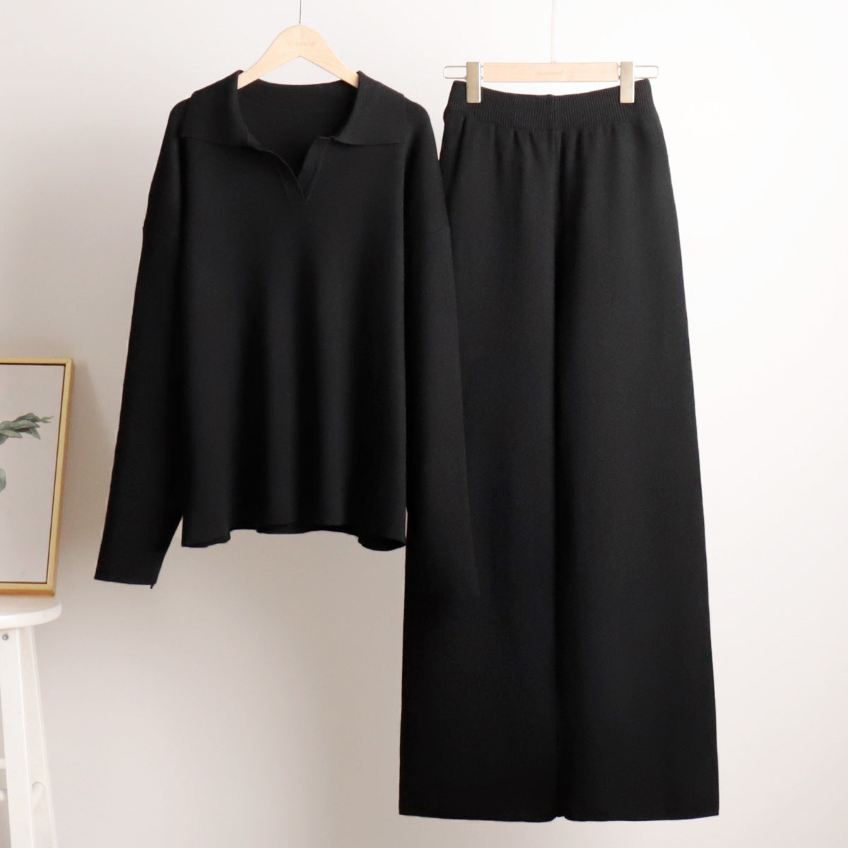 Dres z Oversize Swetrem Polo i Szerokimi Spodniami