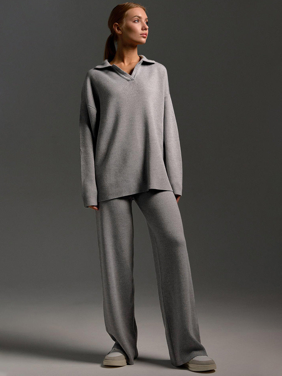 Dres z Oversize Swetrem Polo i Szerokimi Spodniami