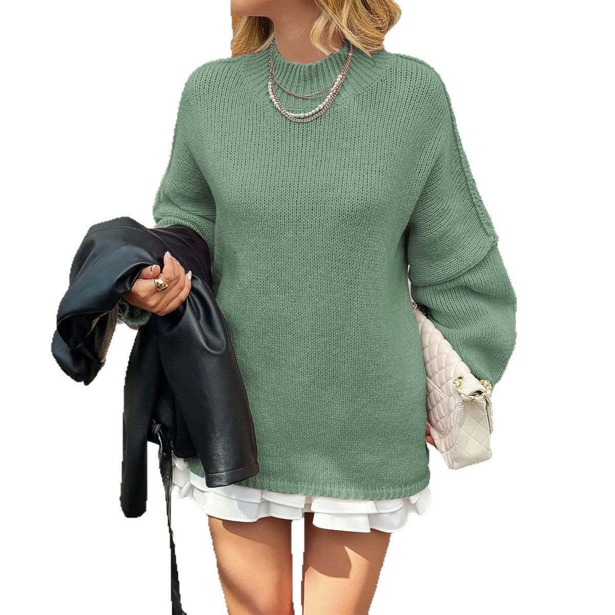 Damski Oversize'owy Sweter z Golfem i Rękawami Balonowymi