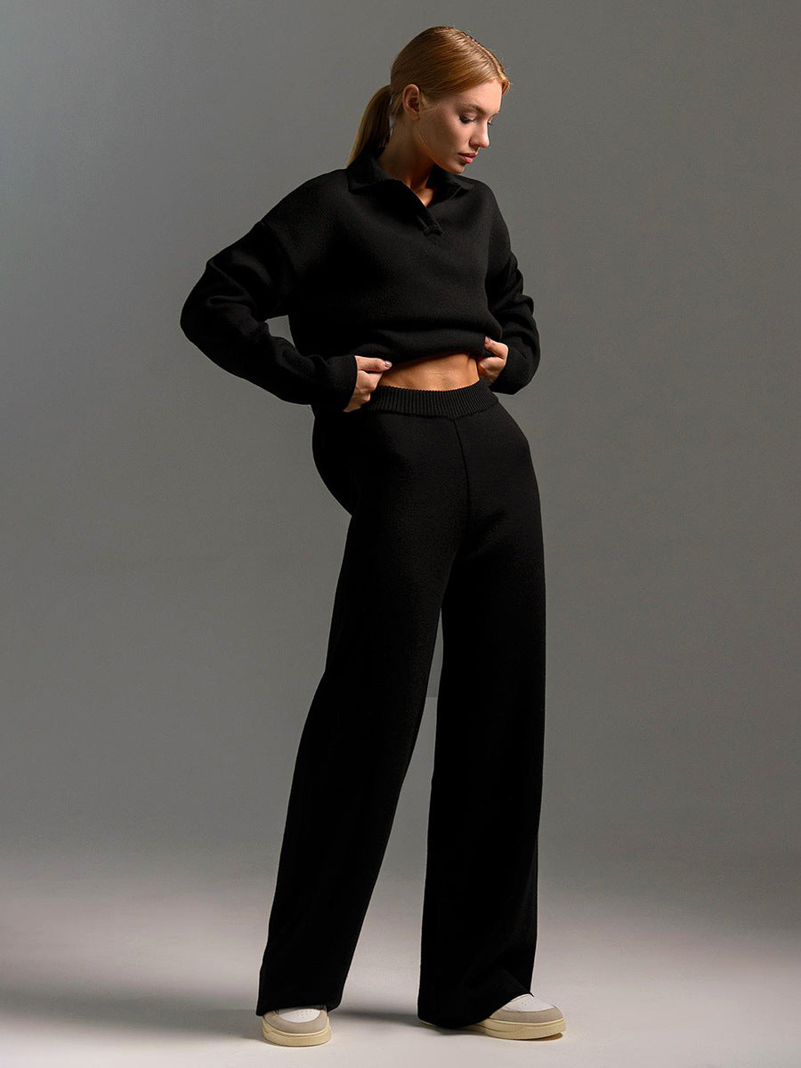 Dres z Oversize Swetrem Polo i Szerokimi Spodniami