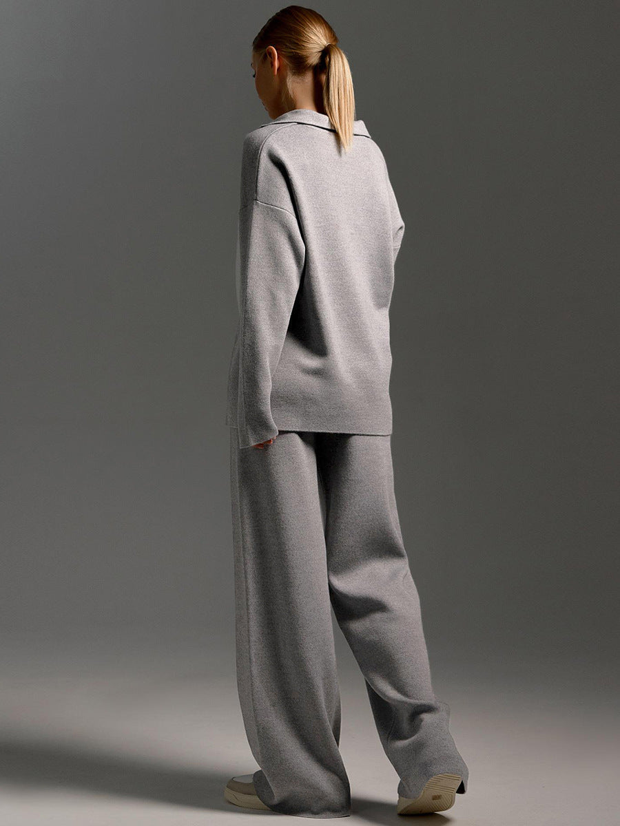 Dres z Oversize Swetrem Polo i Szerokimi Spodniami