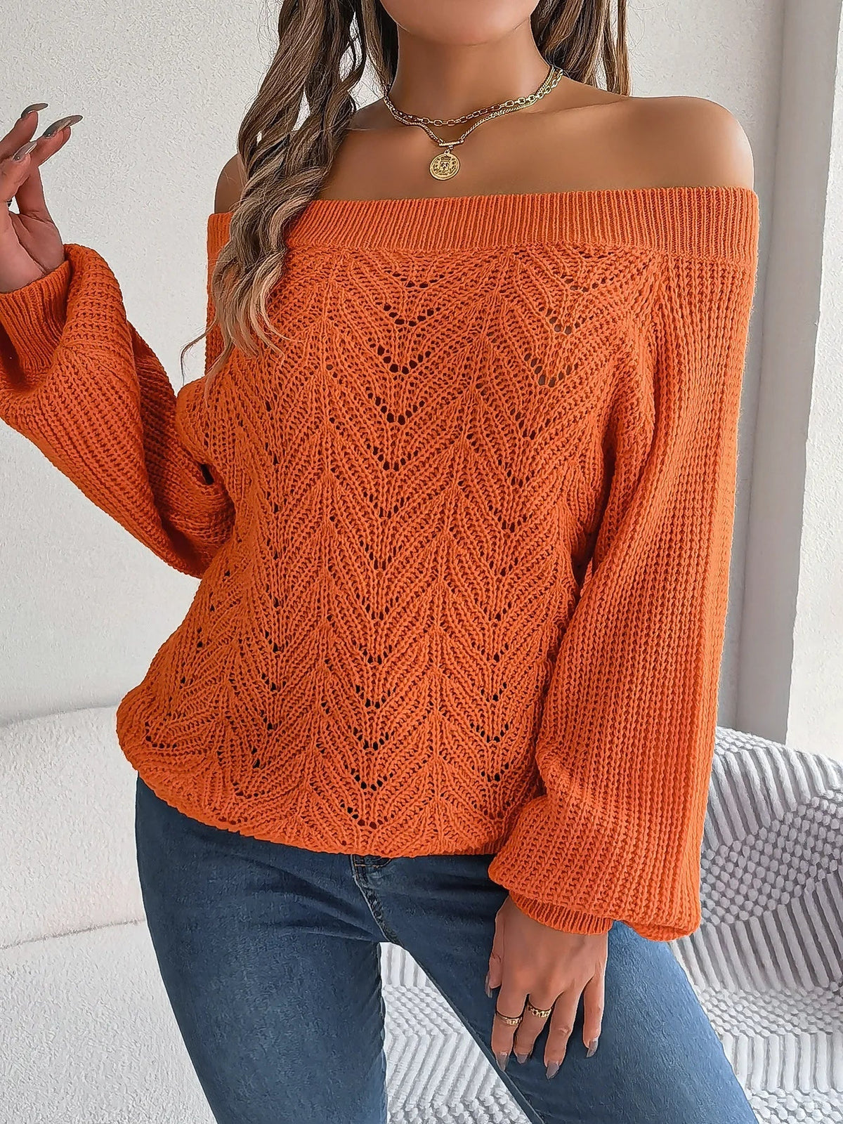 Damski Sweter Off-Shoulder z Długim Rękawem