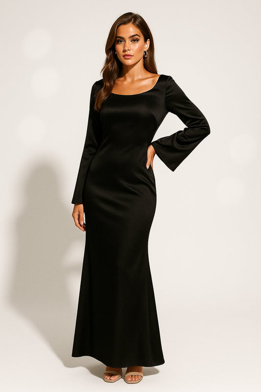 Elegancka Sukienka Maxi Fishtail z Długim Rękawem
