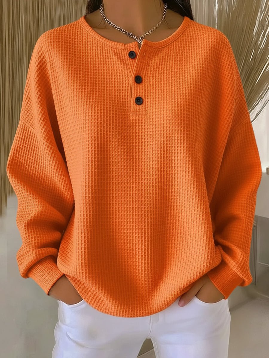 Sweter Henley o Splocie Waflowym z Długim Rękawem