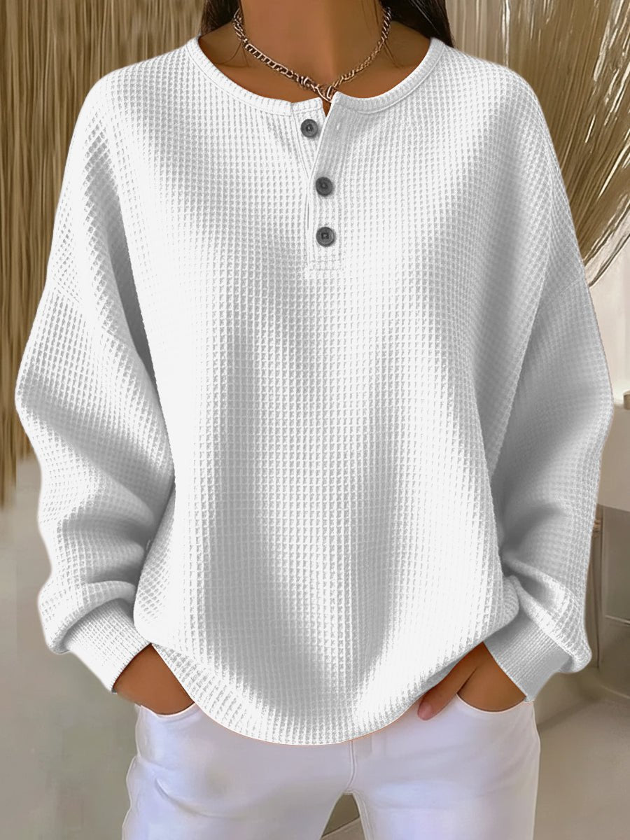 Sweter Henley o Splocie Waflowym z Długim Rękawem