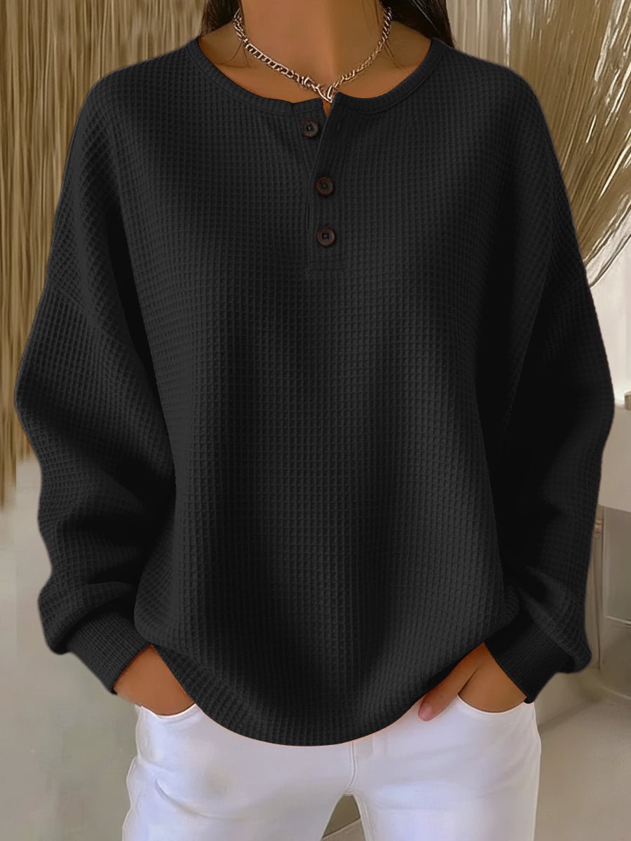 Sweter Henley o Splocie Waflowym z Długim Rękawem