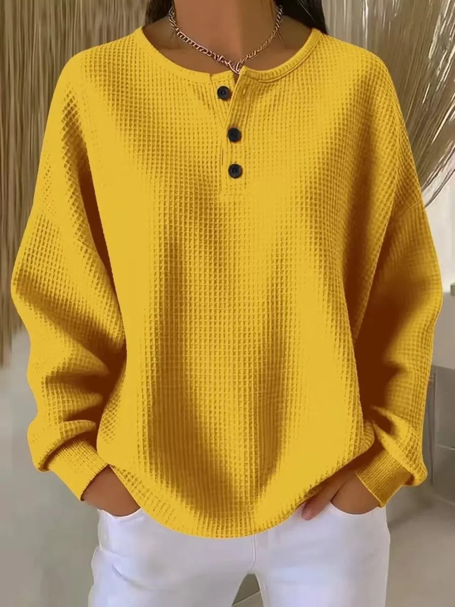 Sweter Henley o Splocie Waflowym z Długim Rękawem