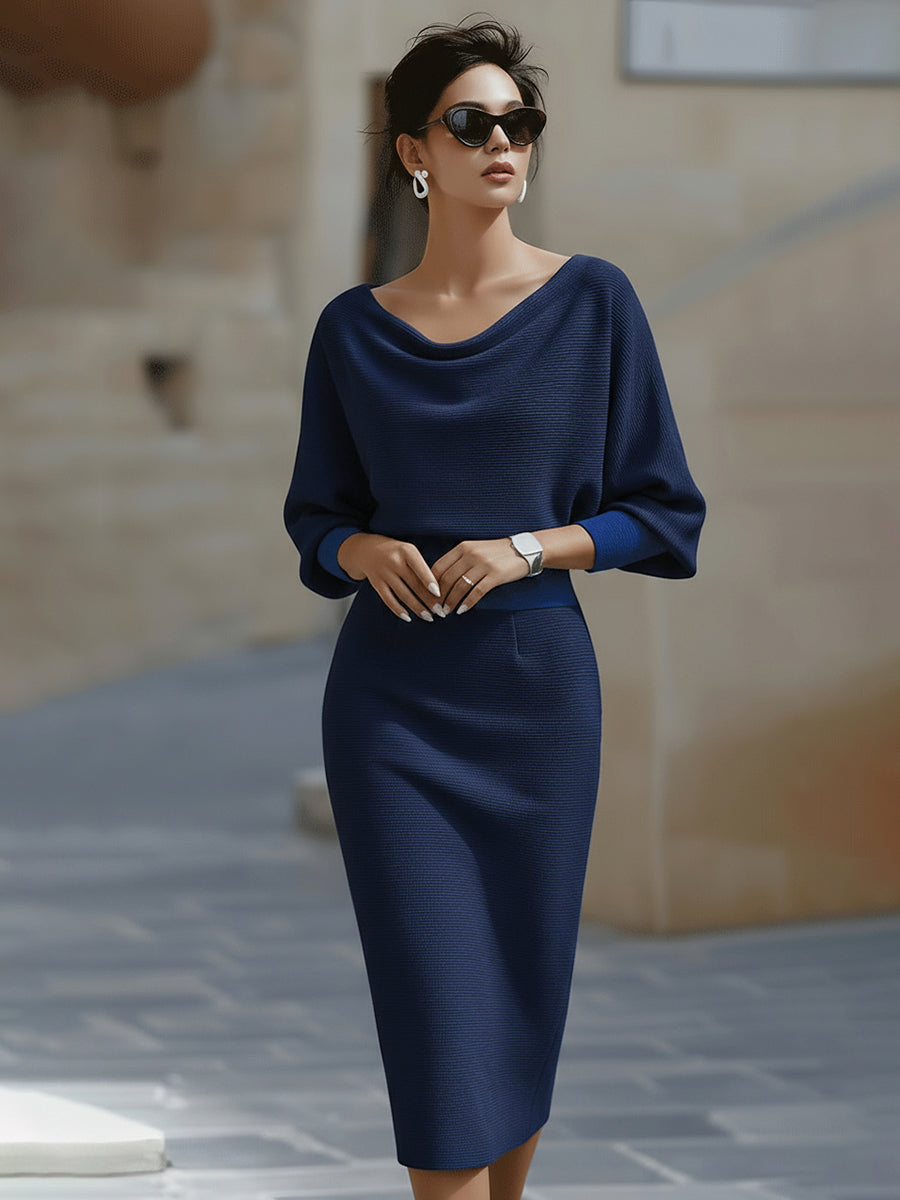 Elegancka Midi Sukienka z Okrągłym Dekoltem