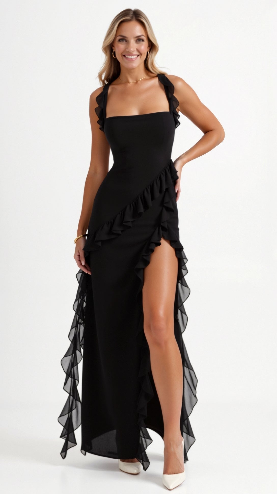 Elegancka Sukienka Maxi z Falbankami