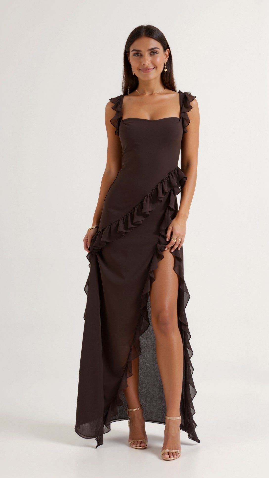 Elegancka Sukienka Maxi z Falbankami