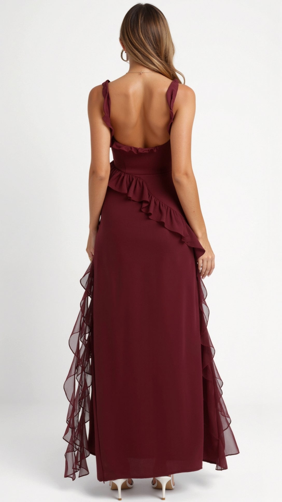 Elegancka Sukienka Maxi z Falbankami