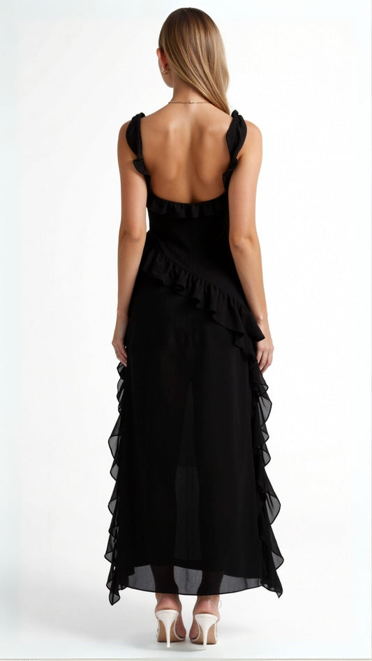 Elegancka Sukienka Maxi z Falbankami