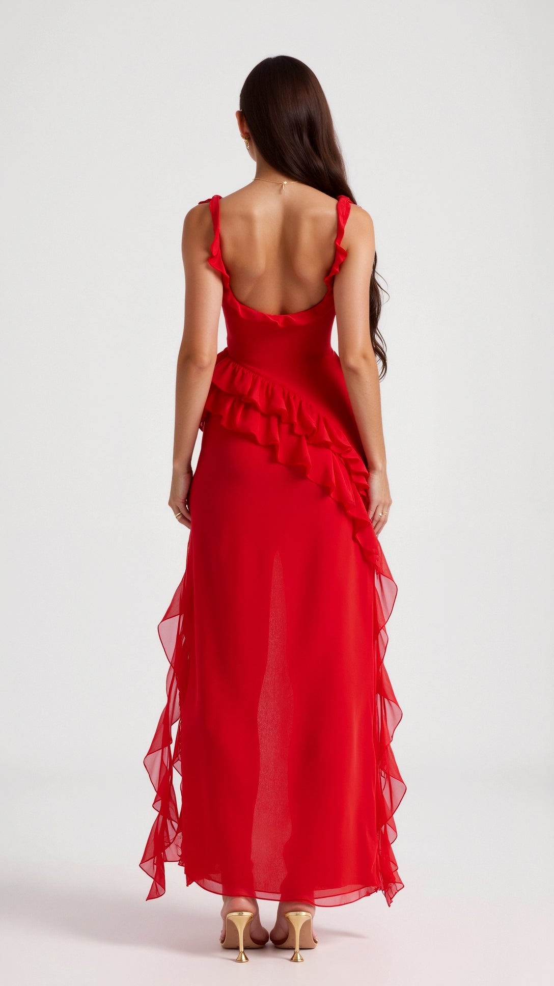 Elegancka Sukienka Maxi z Falbankami